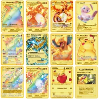 pokemon gold metal card hp english game anime battle card charizard pikachu mewtwo collection action figure model child toy