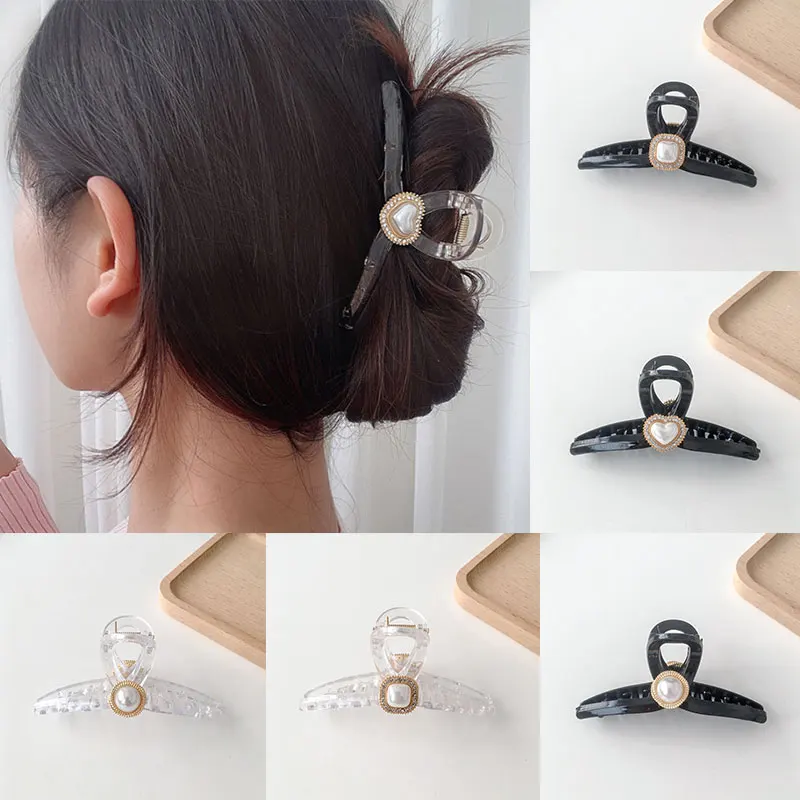 

2021 New Simple Crystal Pearl Elegant Hair Claw Clips Makeup Hair Styling for Women Trip Barrettes Hair Accessories Headwear