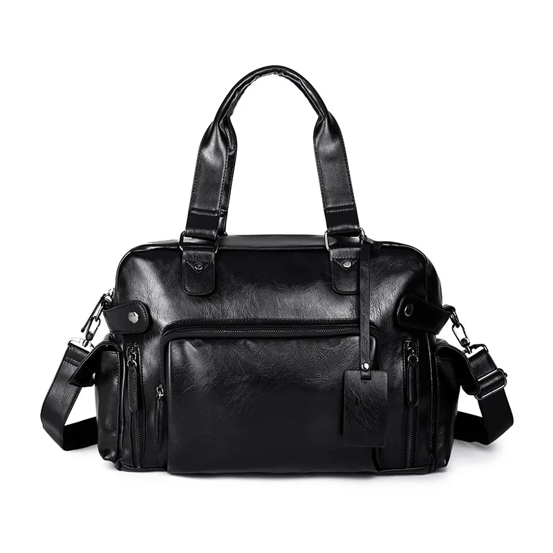 Weysfor Male Leather Travel Bag Large Duffle Independent Shoes Storage Big Fitness Bags Handbag Bag Luggage Shoulder Bag Black