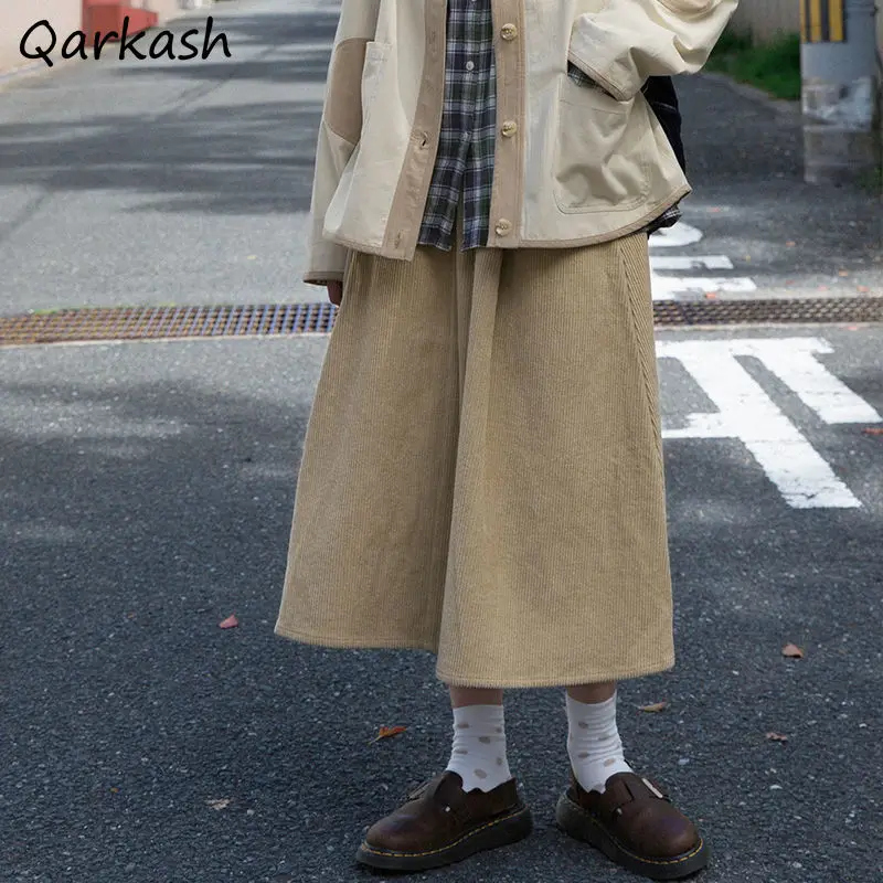 

Юбка женская Вельветовая универсальная, однотонная простая теплая свободная в стиле ретро Харадзюку в стиле преппи, с завышенной талией, в винтажном стиле, осень