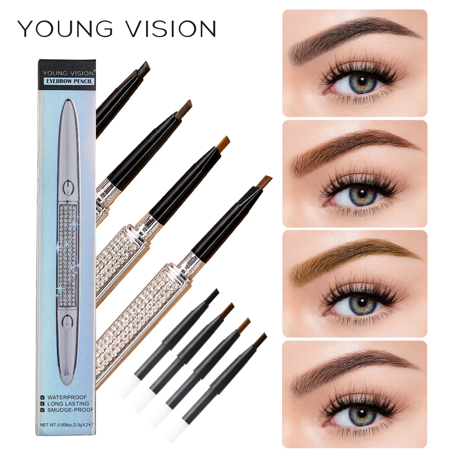 

2-in-1 Eyebrow Pencil With Brush Refill Triangular Tip Easy Draw Natural Without Clumping Waterproof Long-lasting Eyebrow Makeup