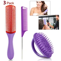 3pcs detangling hair brush 9 row hair comb rat tail comb hair washing comb head body scalp massage hairbrush for curly wet hair