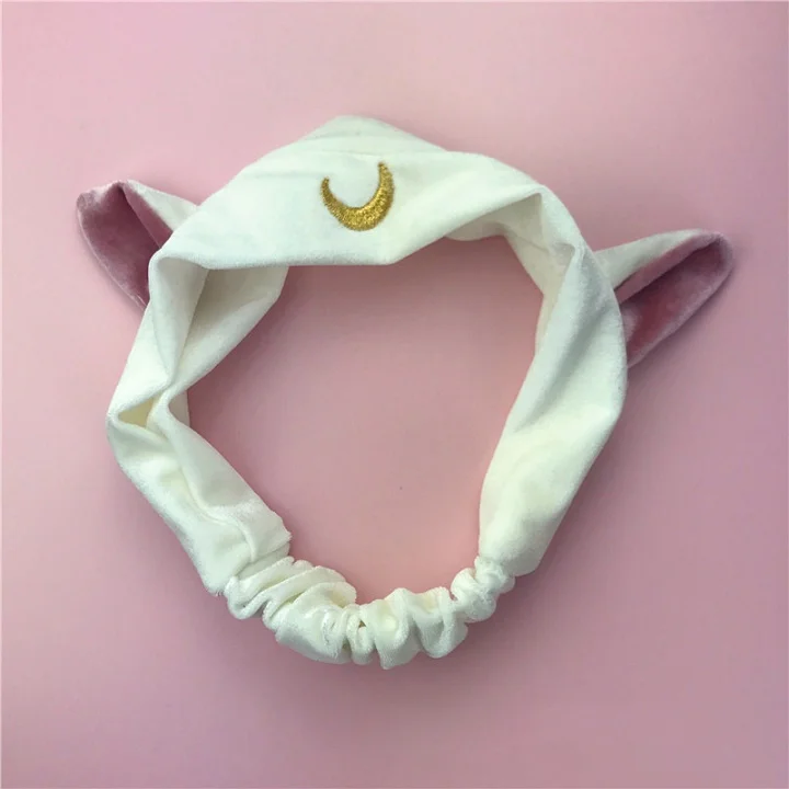 Sailor Moon повязка для волос с кошачьими ушками, ремень для мытья волос для йоги, ремешок для волос из кораллового флиса, эластичная повязка для волос, аксессуары для волос - Цвет: Белый