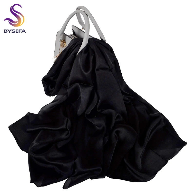 

BYSIFA|Black Ladies Pure Silk Scarf Hijab Printed New Brand Luxury 100% Silk Long Scarves Wraps Summer Beach Scarves Shawls