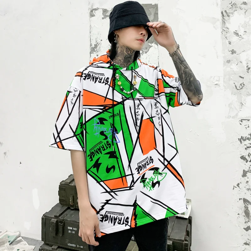 Футболка с капюшоном для молодых мужчин летняя уличная одежда футболка Harajuku |