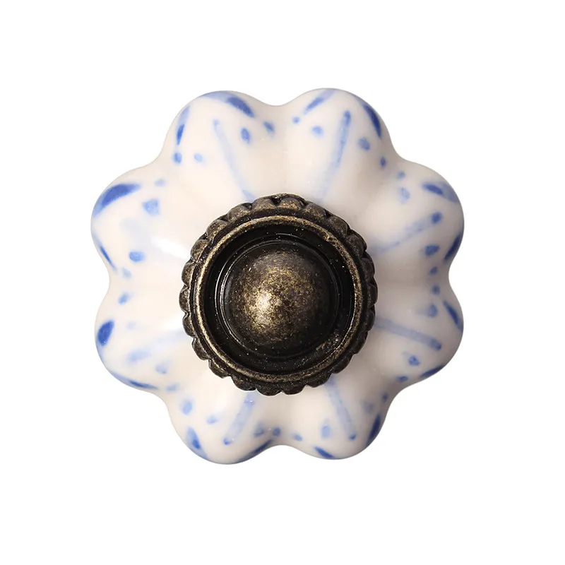 Керамические шкаф мебельные ручки под одно отверстие синий лист ручная роспись в