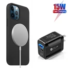 Магнитное Беспроводное зарядное устройство 15 Вт для IPhone 12 Pro Max Mini, быстрая зарядка PD 20 Вт, беспроводное зарядное устройство с вилкой для США, ЕС, Великобритании