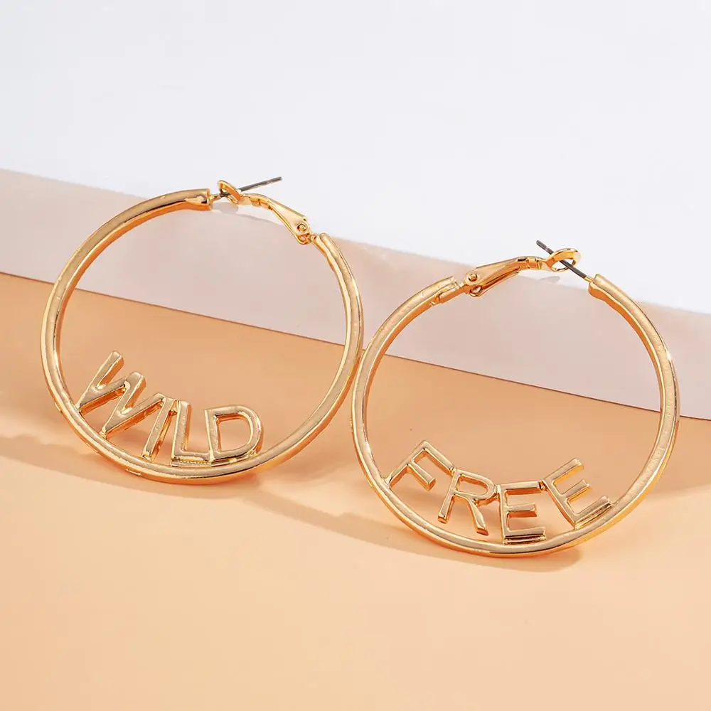 

IngeSight.Z Steampunk Street Geometric Big Hoop Earrings for Women Initial Letter Large Basketball Loop Earrings Jewelry Brincos