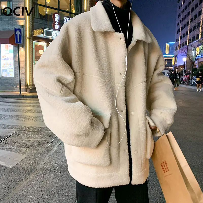 Winter Men's In Warm Snow Jackets Fashion White Wool Cotton-padded Clothes Casual Loose Coats Cashmere Parkas Size M-2XL