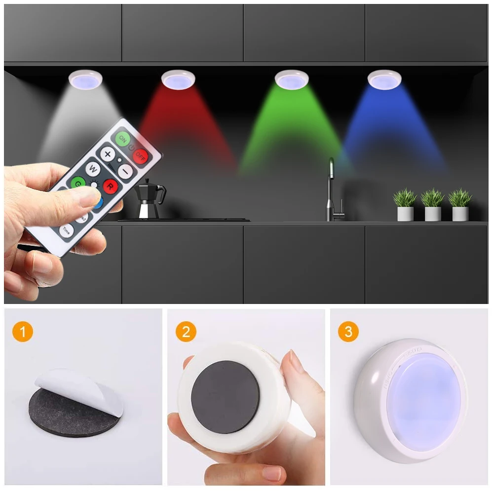

LED Under Cabinet Light Wireless Remote Control Dimmable Wardrobe Night Lamp Home Bedroom Closet Kitchen Bedside Lamp