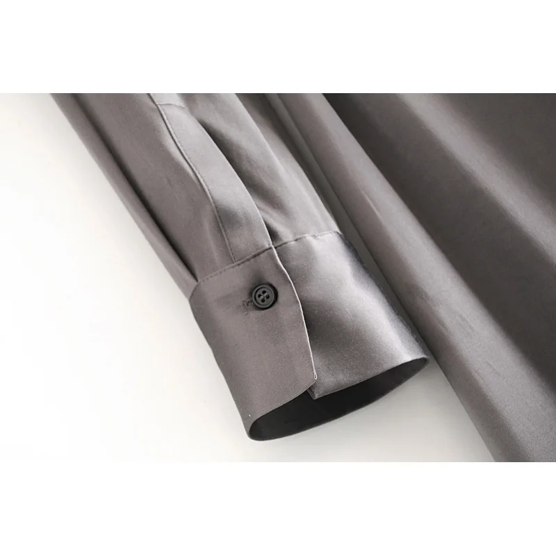 Za 2020 модное женское платье миди из серебряной парчи с отворотом однобортное