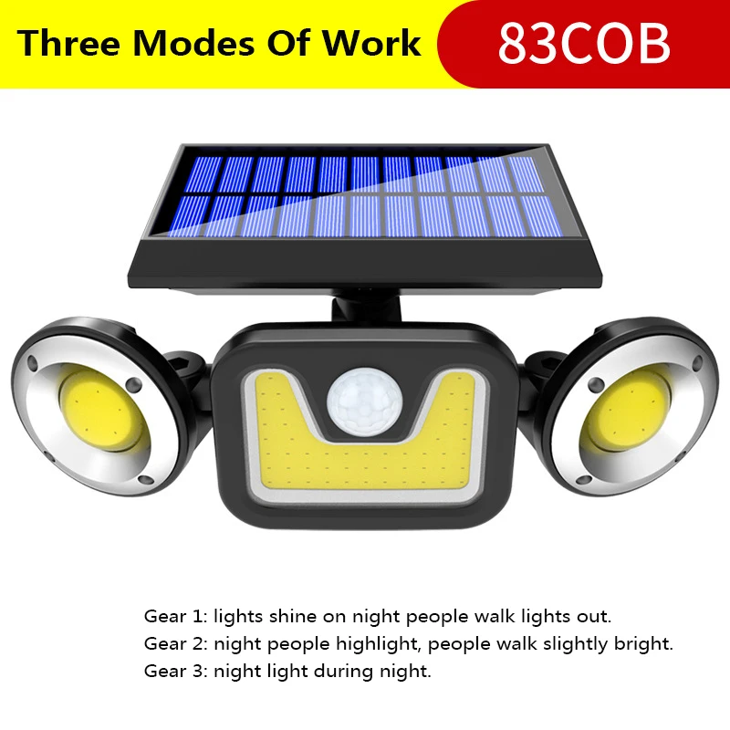 3 головки вращающийся светодиодный светильник на солнечной батарее 83 COB датчик