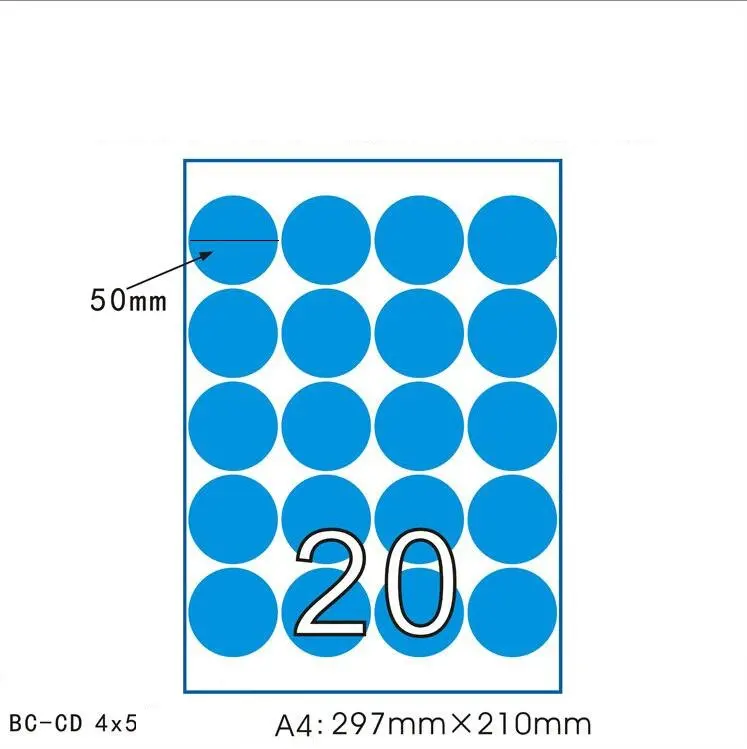 50sheets  A4 Blue  STICKER Round Dot Sticker A4 Sheet Sticker printable round blue circle sticker Label For Inkjet Laser Printer