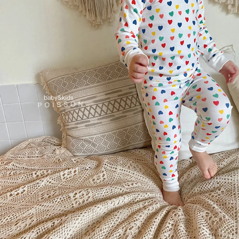 Engepapa impresi&oacute;n amor beb&eacute; reci&eacute;n nacido camisa de manga larga + polainas 2 uds de algod&oacute;n suave dulce pijamas ropa de entre Casa ropa infantil ropa-2