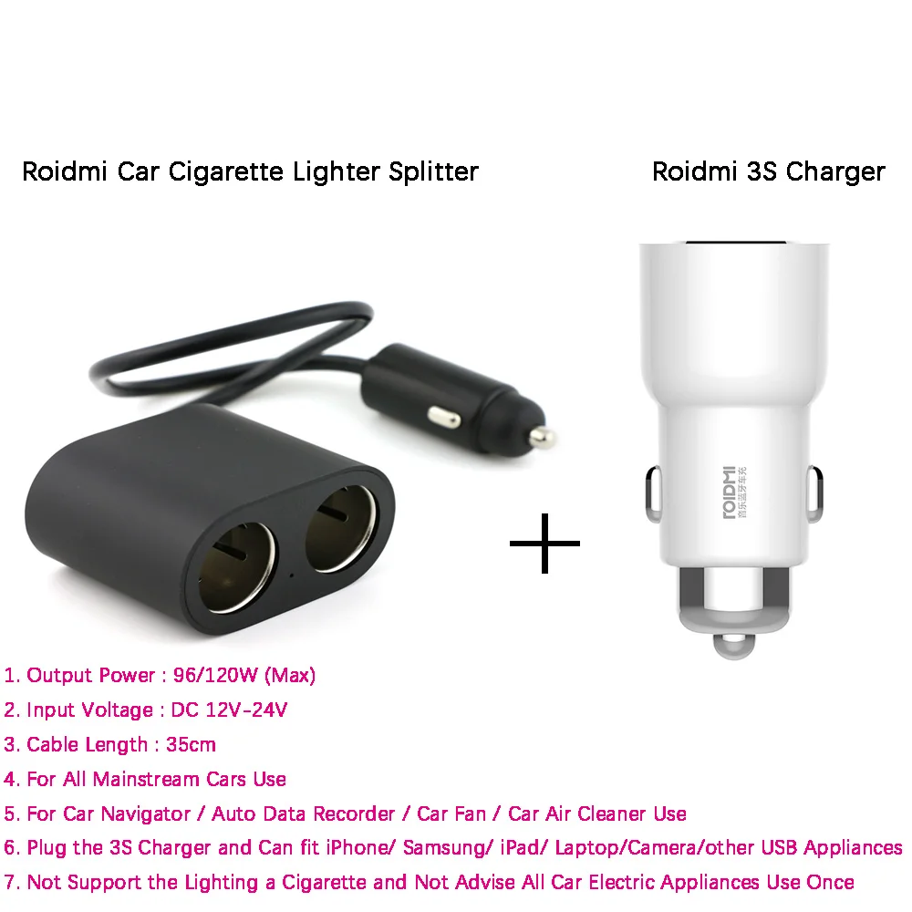 W 3S and B Splitter Xiaomi ROIDMI 3S Bluetooth 5 в 3.4A автомобильное зарядное устройство с умным приложением для iPhone и Android умное управление USB музыкальный плеер - Тип штекера: W 3S and B Splitter