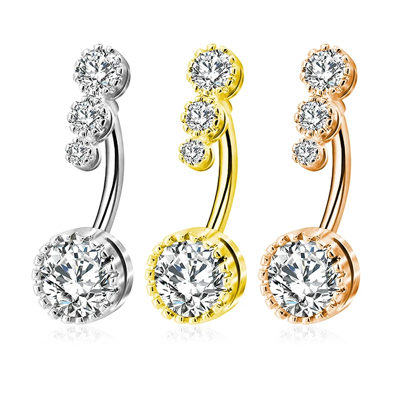 

1PC Round Clear Cubic Zirconia Belly Button Ring for Women 14G Stainless Steel Navel Rings Curved Barbell Navel Piercing Jewelry