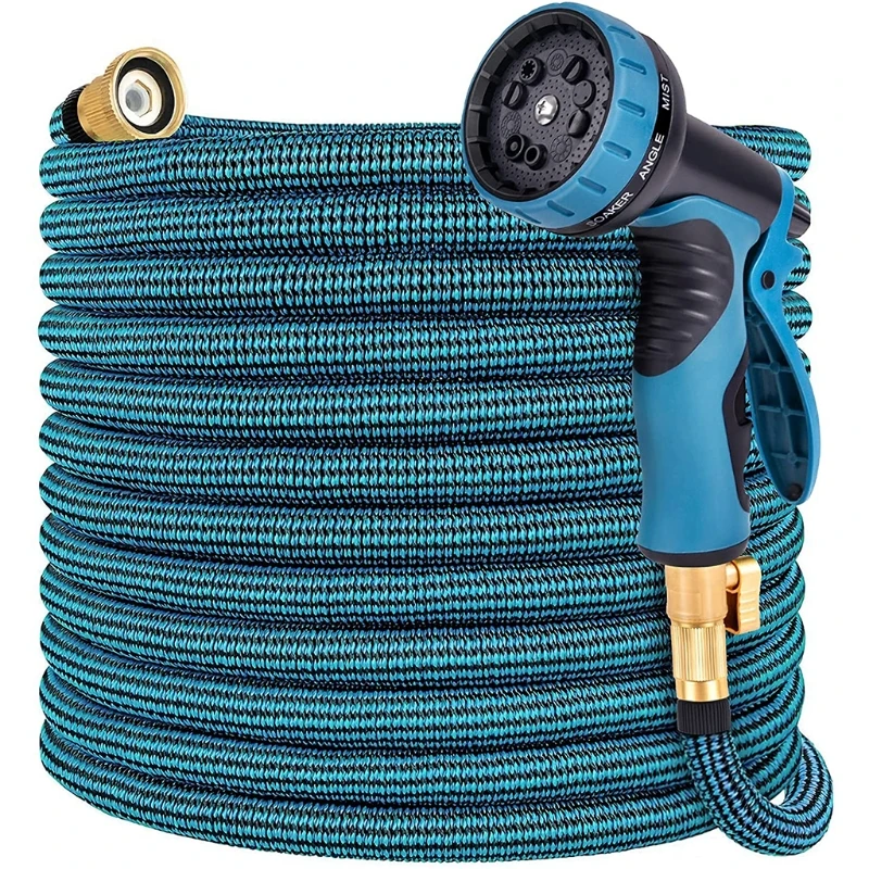 

50ft Leakproof Expandable Garden Hose with 10 Function Nozzle Latex Core and 3/4 Inch Solid Fittings 3 Times Expanding Stretch