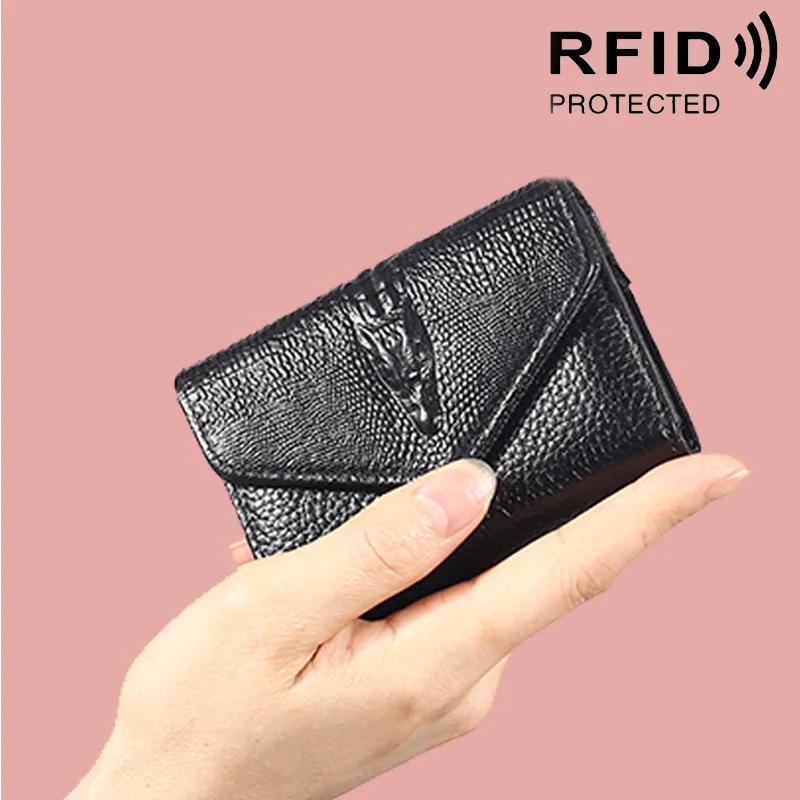 RFID кошелек из натуральной кожи с узором крокодиловая кожа несколько слотов