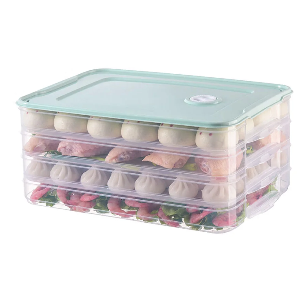 green-4 layers Лоток для хранения еды, контейнер для хранения пельменей с крышкой BJStore - Цвет: green-4 layers