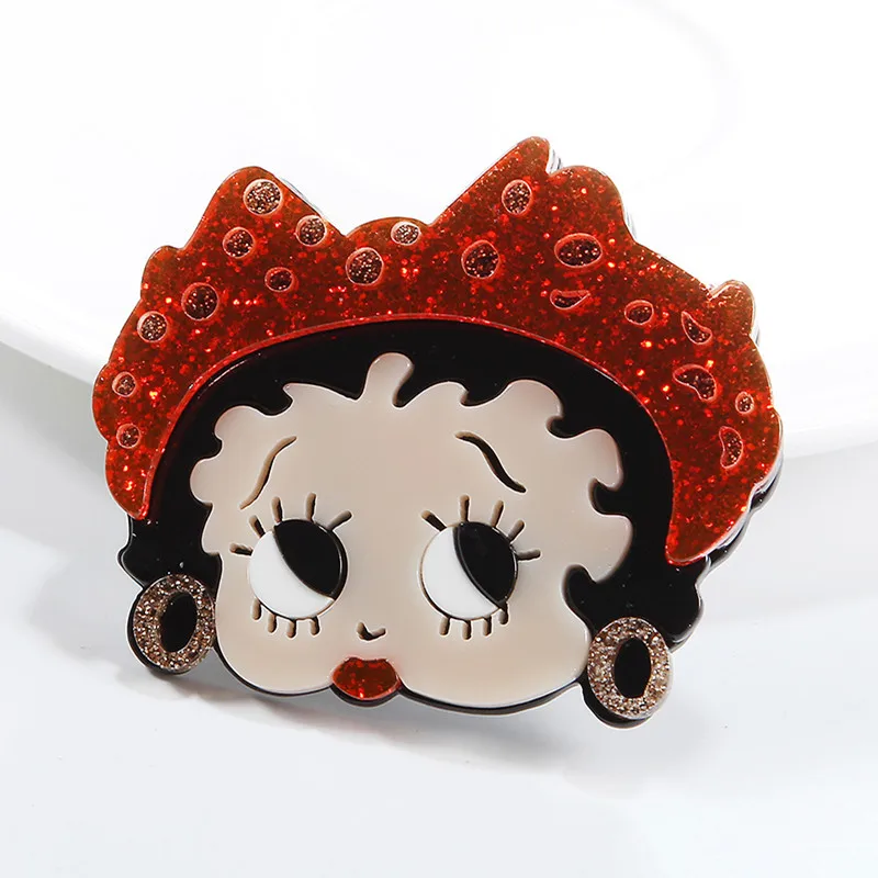 

Fashion Little Girl Glitter Acrylic Brooches For Women Cute Cartoon Face Figure Resin Female Brooch Pins Jewelry Party Gifts