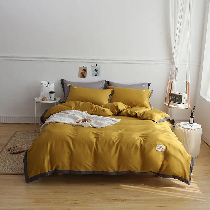 Однотонный однотонный Комплект постельного белья из 100% хлопка пододеяльник