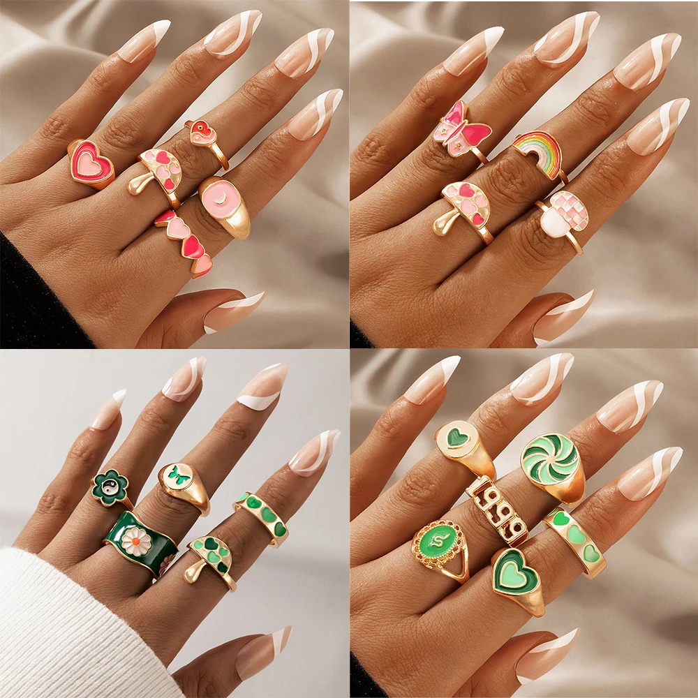 Комплект колец женских винтажных ярких в Корейском стиле ювелирные украшения
