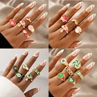 Комплект колец женских винтажных ярких в Корейском стиле, ювелирные украшения для девочек-подростков, кольцо с бусинами в форме сердца, бабочки, Тай Чи, 5 шт., аксессуары