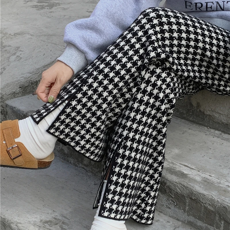 Женские трикотажные брюки с широкими штанинами высокой талией | Женская одежда