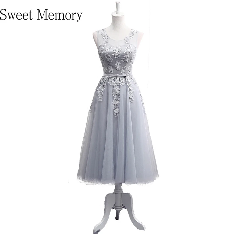 

2020 New Sweet Memory Long Dusty Pink Bridesmaid Dresses Grey Champagne Lace Up Appliques Prom Party Vestidos Girl Robe