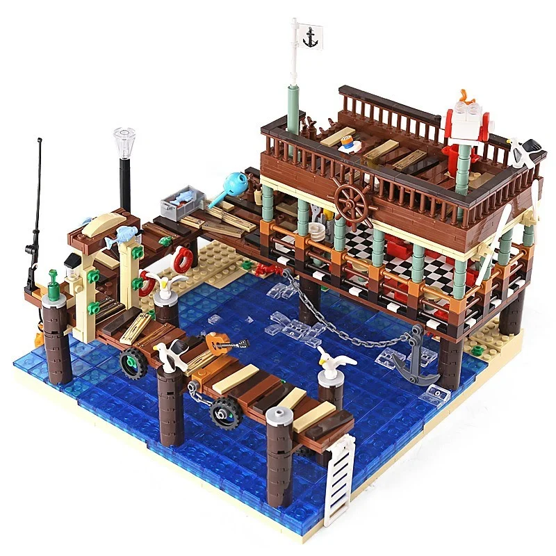 

UG 30101 эксперт-конструктор уличный старый рыболовный дом пирс Набор строительных блоков 1402 шт. кирпичи Moc игрушки детские подарки