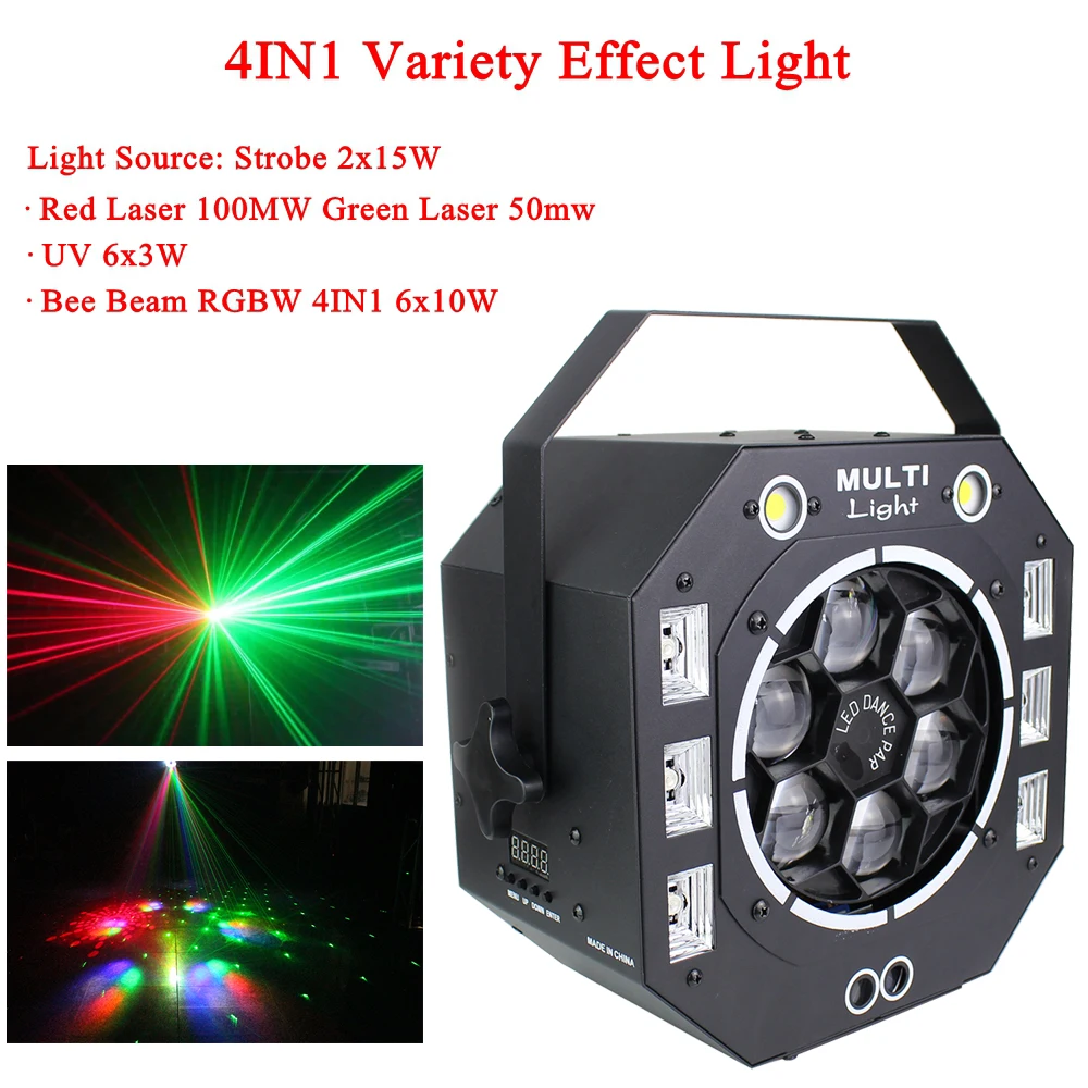 Светодиодный диско светильник 120 Вт стробоскопический лазерный УФ луч 4 в 1 с