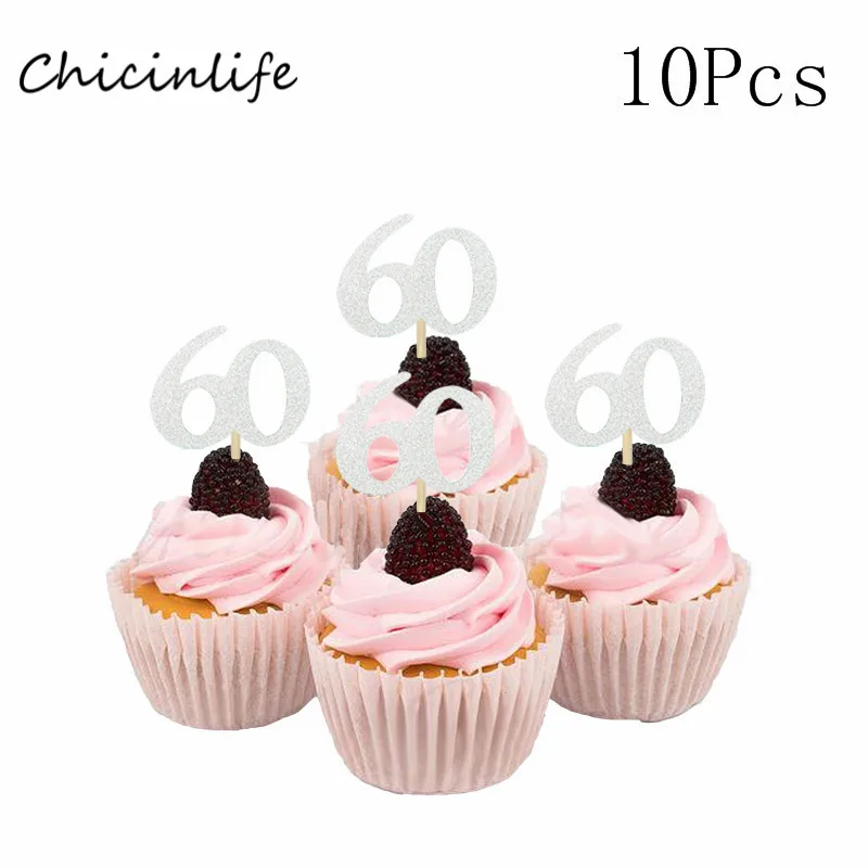 silver 60 Chicinlife 10 шт. бумажные соломы с номером 30 40 50 60 юбилейные соломинки для напитков 30th 40th 50th 60th День рождения украшения - Цвет: silver 60