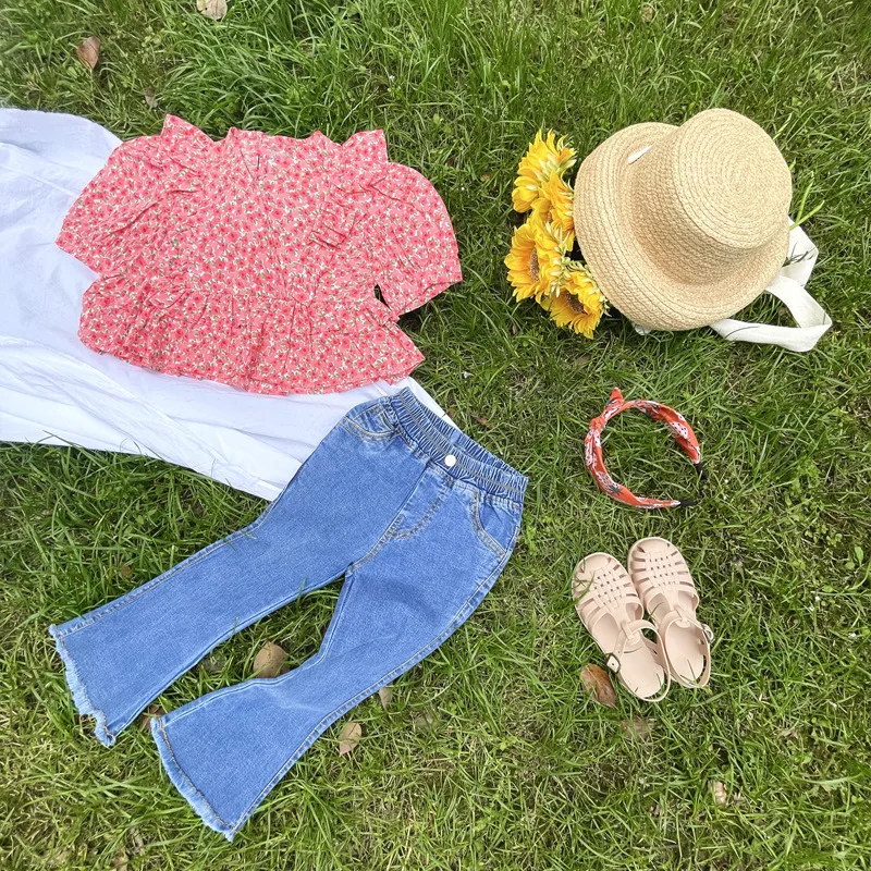 

2021 Parent-child Summer Tops V-neck Floral Short-sleeved Loose T-shirt Family Matching Clothes