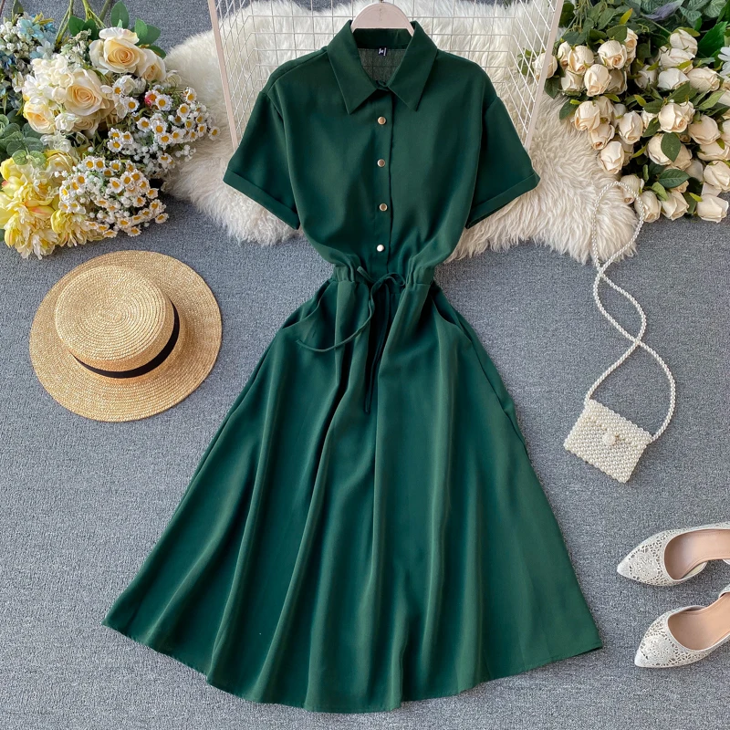 Женское платье до середины икры однотонное Повседневное с коротким рукавом и