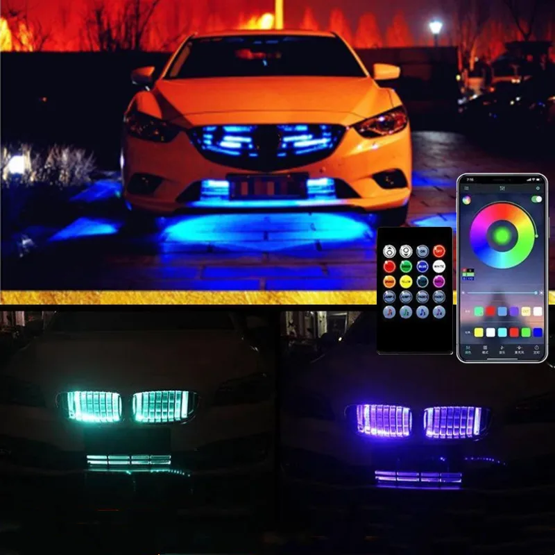 

Waterproof 12V Car Bumper Grilles Decorated Light Bar RGB LED Strips Multicolor 5050SMD Light Music sound Control Multiple Lamp