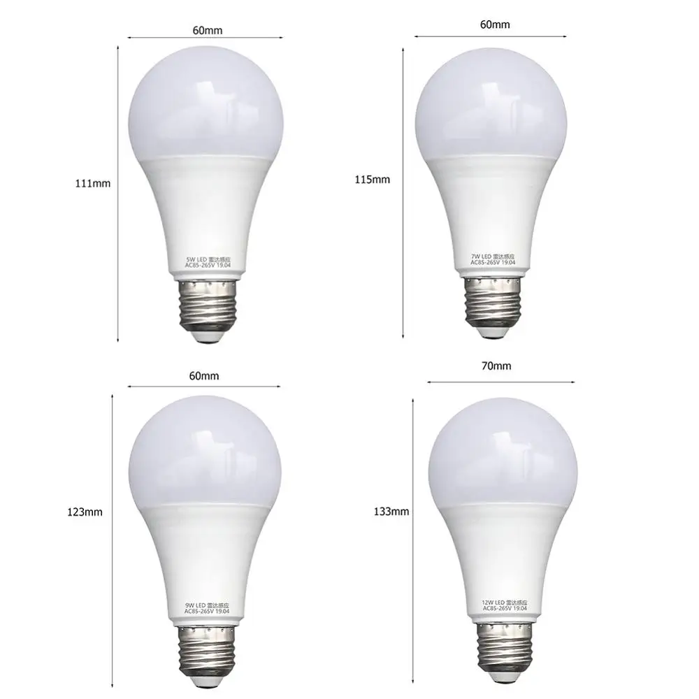 

5/7/9/12W E27 LED Radar Bulb Radar Induction Bulb Courtyard Street Light Plastic-Coated Aluminum Home Corridor