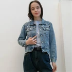 Женская джинсовая куртка с длинным рукавом, Повседневная Базовая куртка из денима с бусинами и жемчужинами, осень 2021