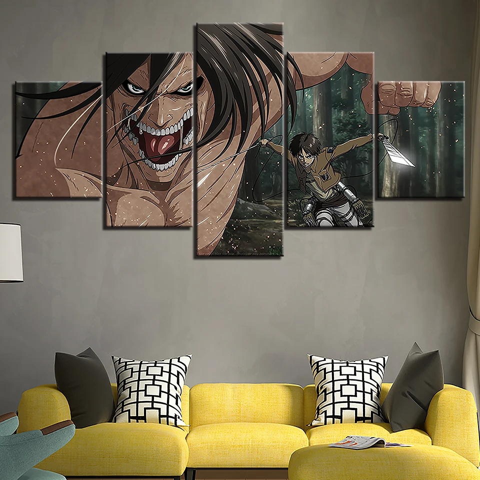 

Attack On Titan Anime Eren Yeager Poster 5 Pieces Canvas HD Print Picture Wall Art Painting Modular For Living Room Home Decor