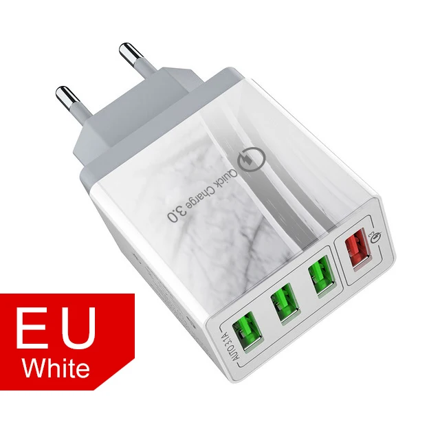 White EU Charger Олаф 4 порта QC 3,0 USB зарядное устройство для iPhone Plus X XR XS Max Быстрая зарядка для Xiaomi huawei настенное зарядное устройство для мобильного телефона - Тип штекера: White EU Charger