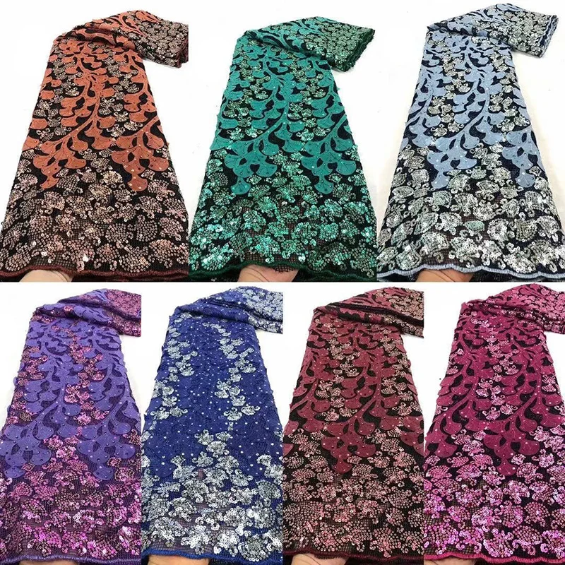 

Hot sale Net Lace Fabric ADP39 beautiful branches and flowers pattern with noble sequins Most popular French Tulle Lace Fabric