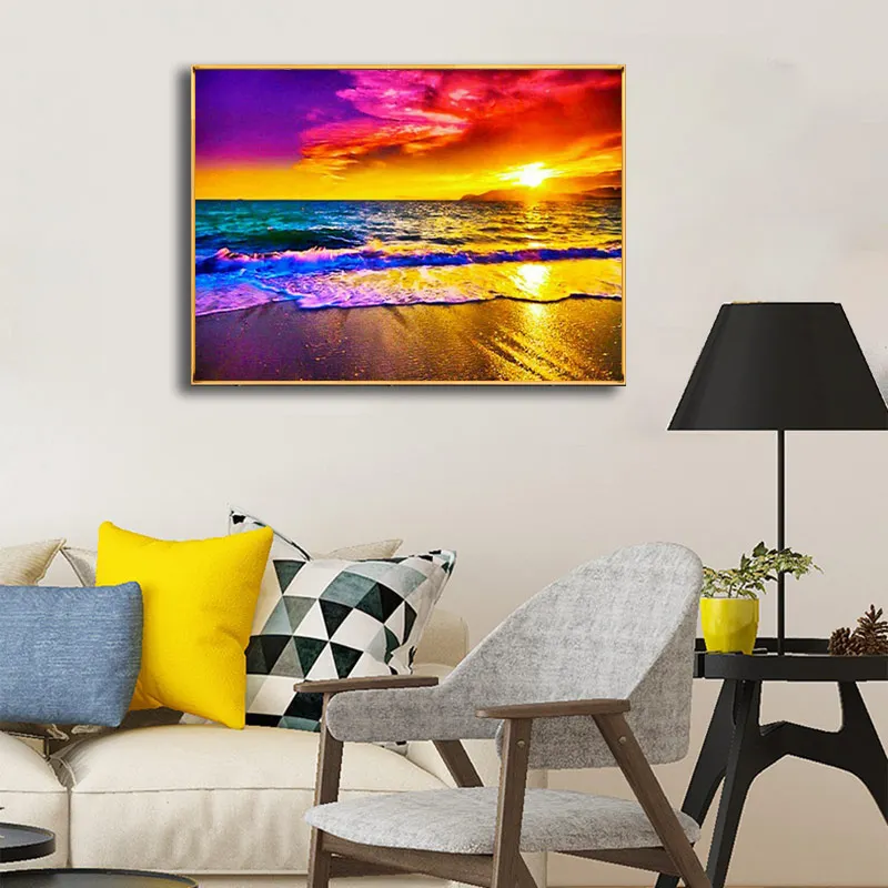 

DIY 5D Full Diamond Painting Landscape Sunset Beach Diamond Embroidery Mosaic Cross Stitch Home Wall Decoration Gift