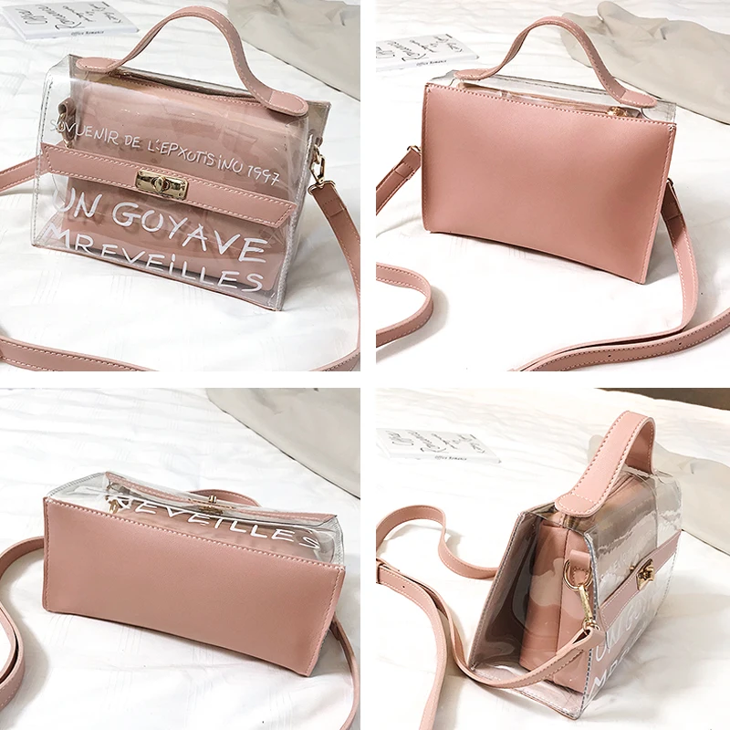 

Handbag New Transparent bag 2 pcs PVC Shoulder Bags Women Fashion Handbag High Quality Jelly Bag Messenger bag bolsos mujer 2021