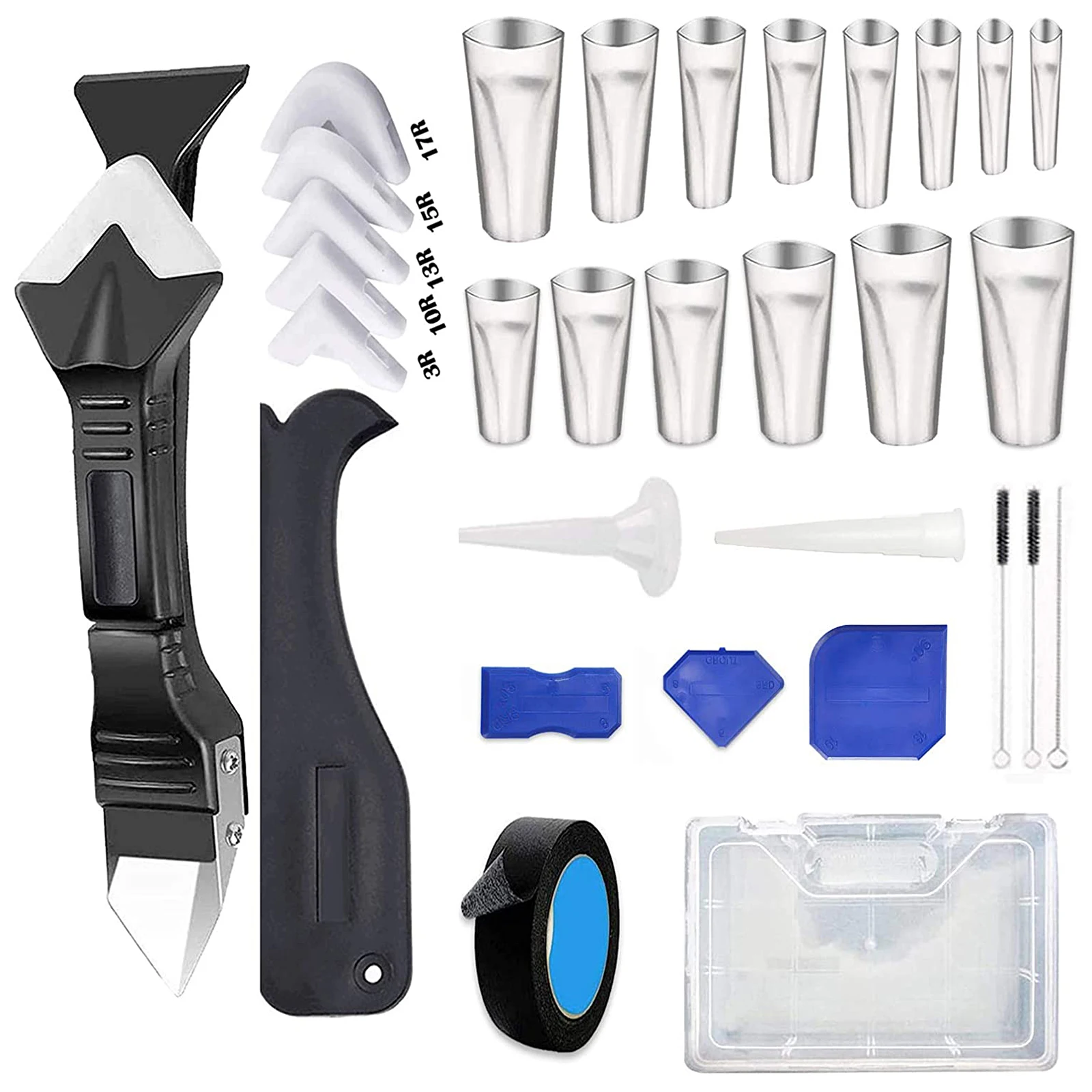

Caulk Nozzle Kit Set Sealant Treatment Tool Caulking Finishing Silicone Suitable For Kitchen Bathroom Window Sink Joint Scraper