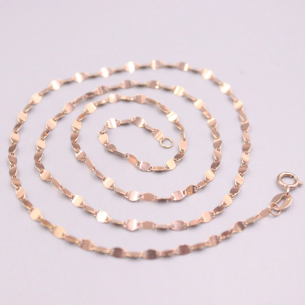 

Fine Pure Au 750 18kt Rose Gold Chain 2mmW Women Tile Link Necklace 18inch 1.9-2.1g