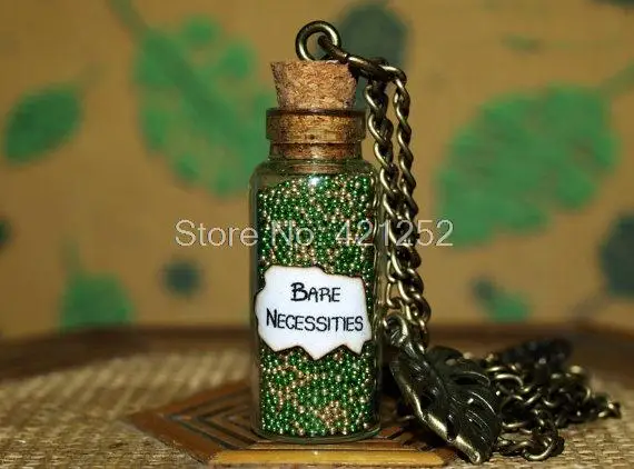 

12 шт. Книга джунглей, волшебные предметы первой необходимости, ожерелье с стеклянной бутылкой и шармом в виде листа, ожерелье в стиле 60