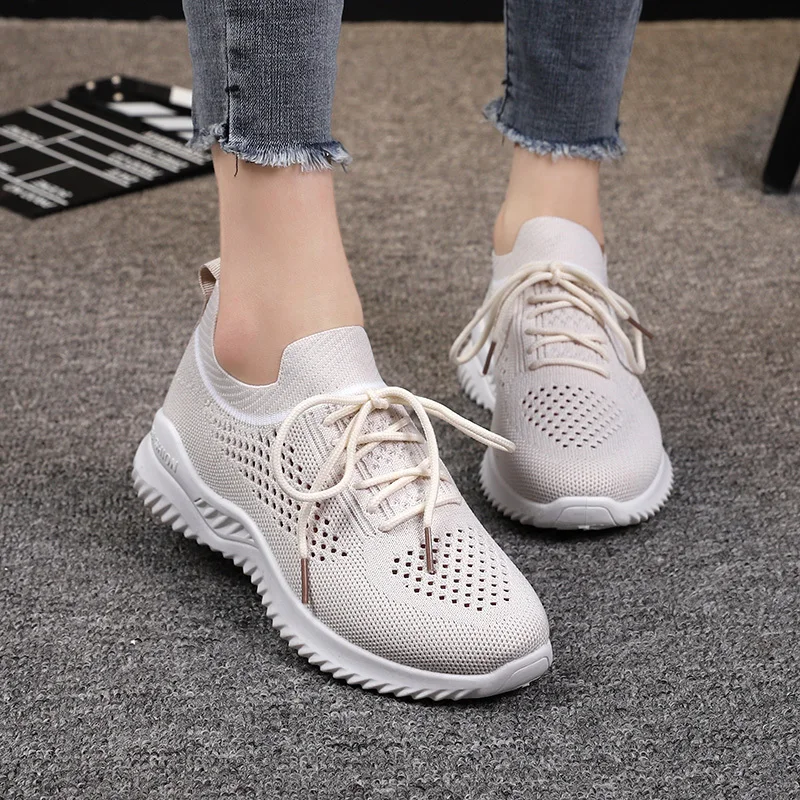 

WEIBATE Spring and Summer Women's Shoes Fly Woven Mesh Breathable Casual Shoes Thick Bottom Non-slip Sports Running Shoes