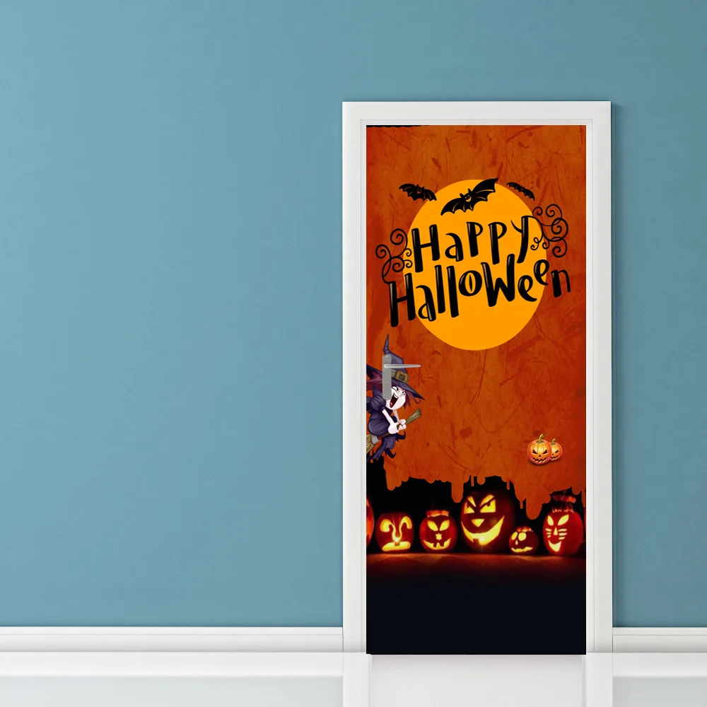 Красная Ночь Луна тыквы фонари Хэллоуин дверные наклейки DIY домашний декор