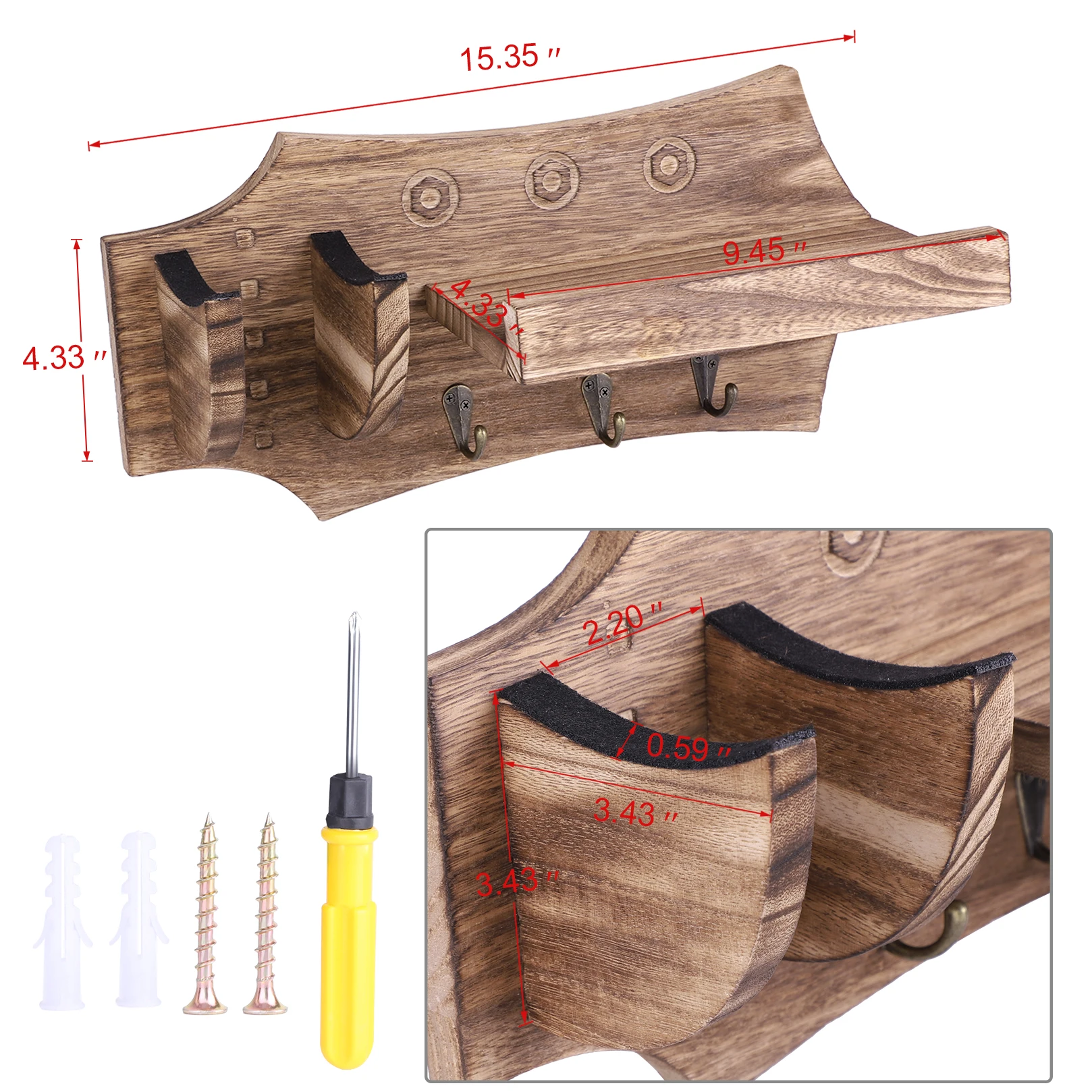

Floating Wood Shelves for wall, Guitar Holder Wooden Wall Mount Stand, Keychain Wall Coat Rack, Plant shelf, Home Storage Decor