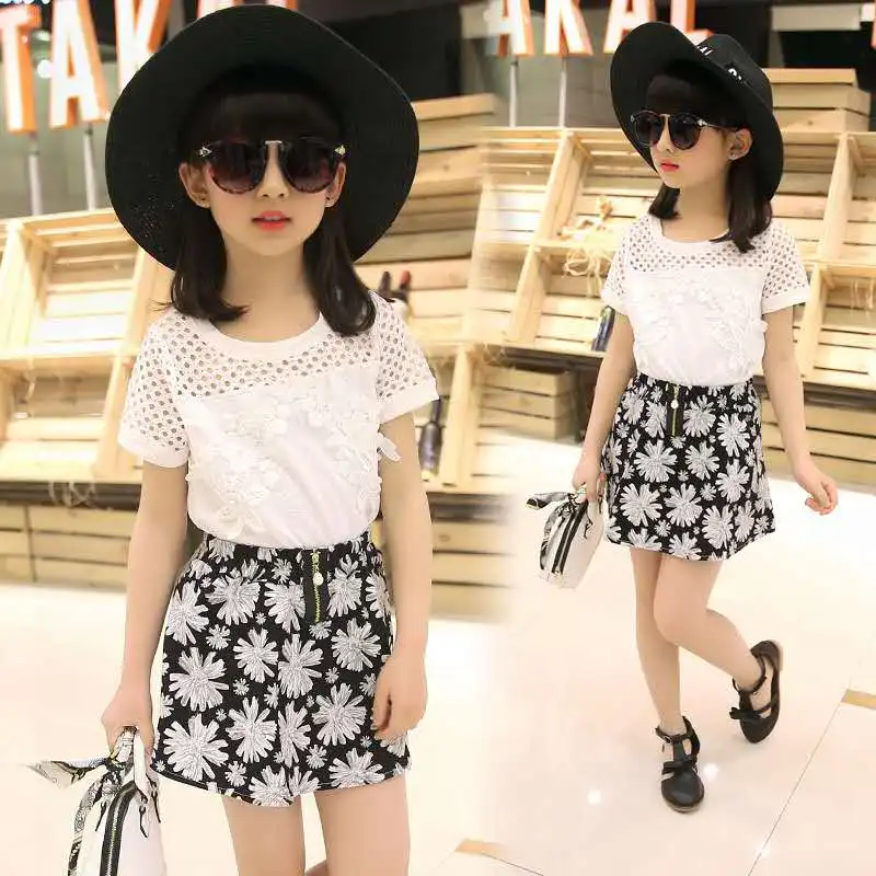 Детская одежда костюм для девочек летняя новинка 2020 Повседневная Кружевная