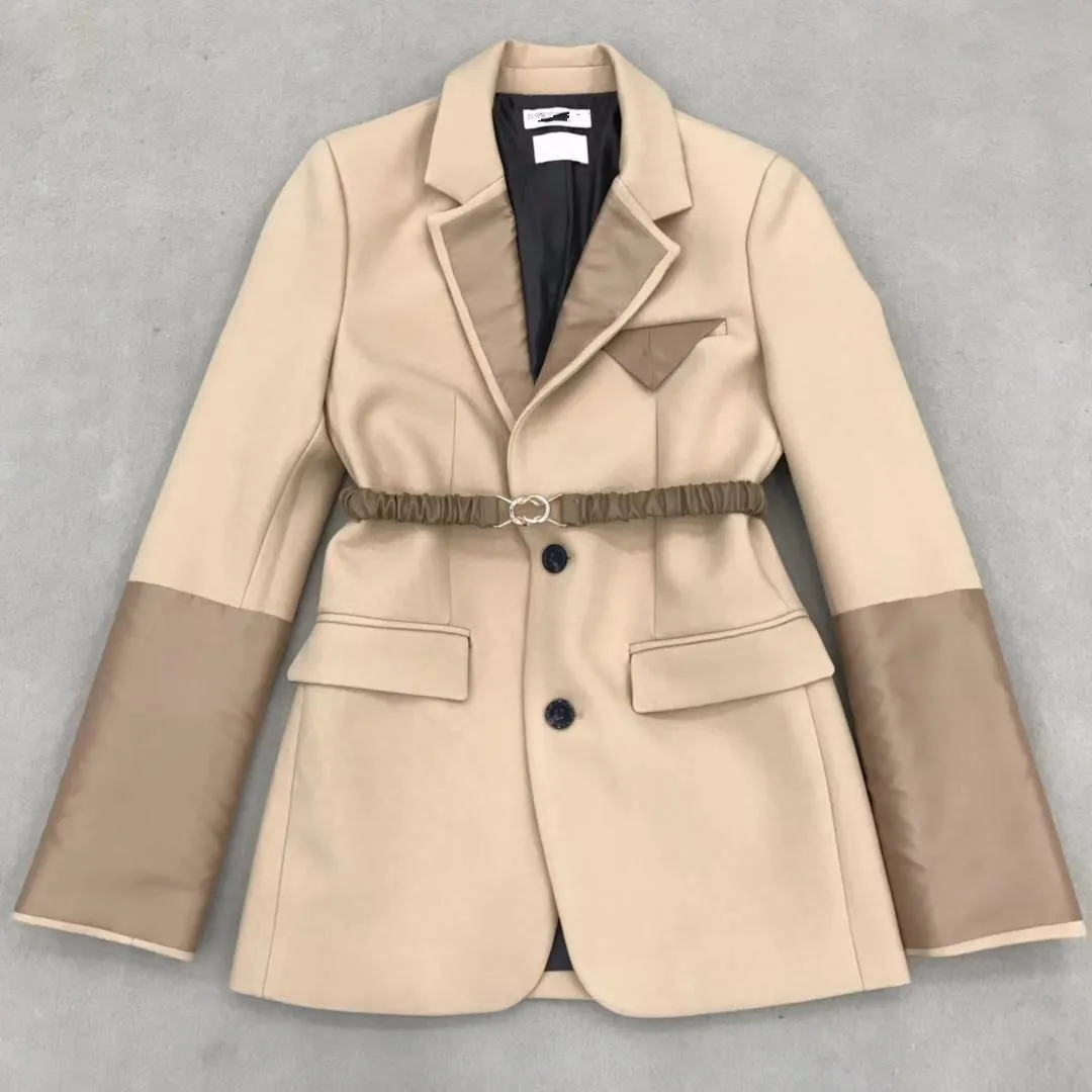 Женское пальто осеннее однобортное шерстяное шелковое пальто с поясом с высокой талией